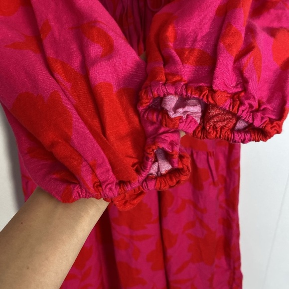 NWT XS Kate Spade New York Target Classic Rose Linen Maxi Dress Pink Red - Picture 6 of 10